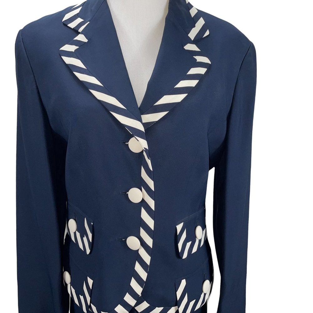 Moschino Couture Vintage Striped Trim Blue Jacket Skirt Suit IT42 Vintage - Picture 5 of 11